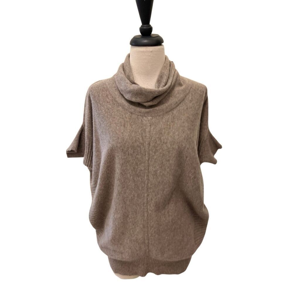 Velvet Women's Cowl Neck Dolman Sleeve 100% Cashmere Poncho Sweater Taupe Small